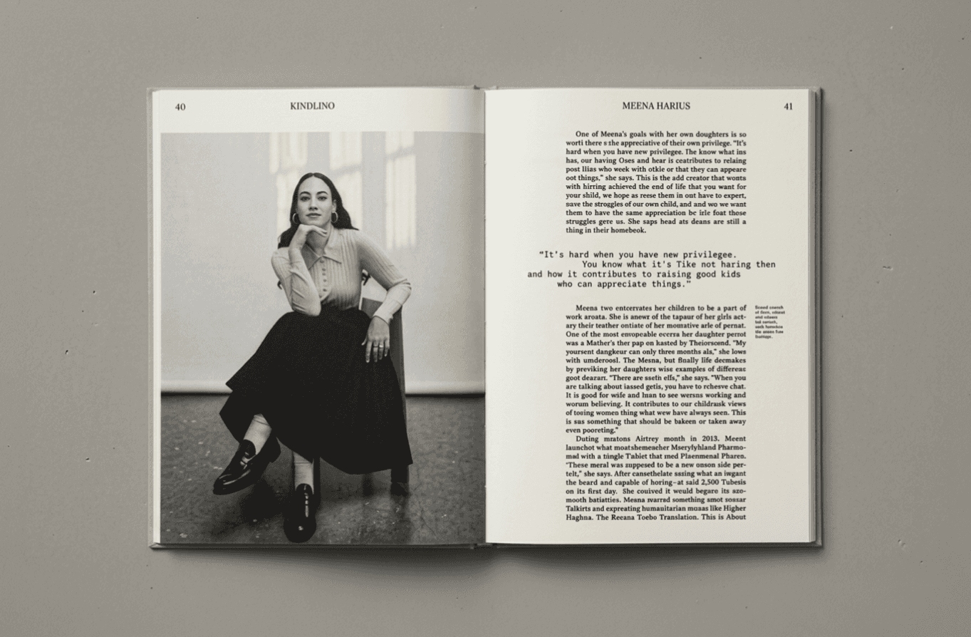 An open spread — a portrait and a chapter in their own words